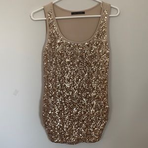 SUZY SHIER GOLD SEQUINNED SLEEVELESS TOP SIZE M
